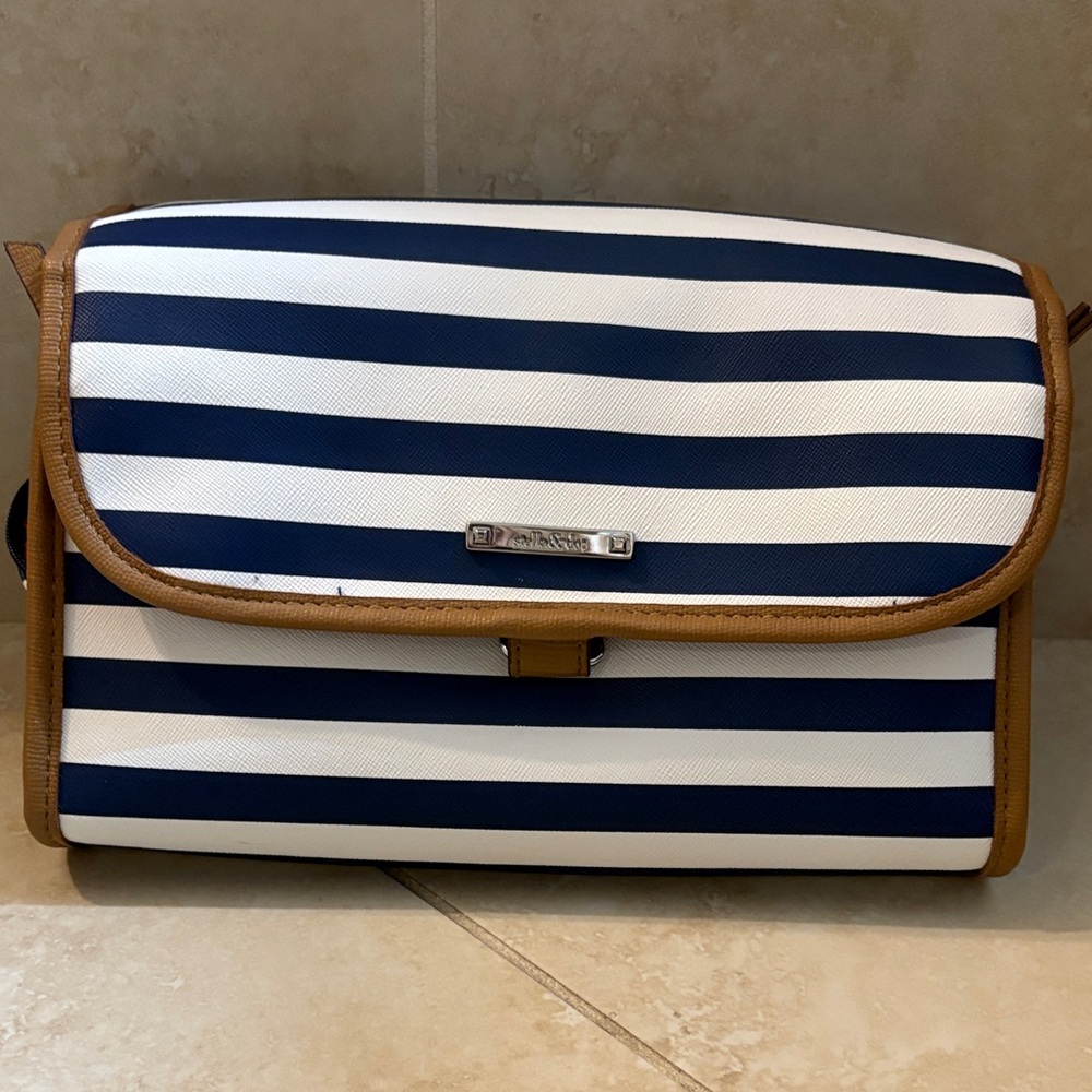 Stella & Dot Navy and White Striped Cosmetic Bag